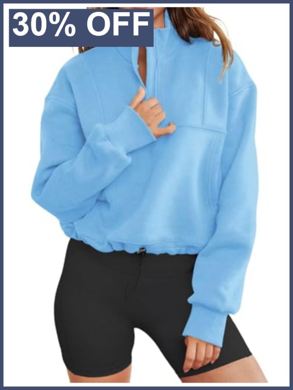 Womens Long Sleeve Half Zip Cropped Sweatshirt Oversized Pullover V Neck